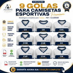 Molde Digital Coleção 9 golas para Camisetas Esportivas - Premium