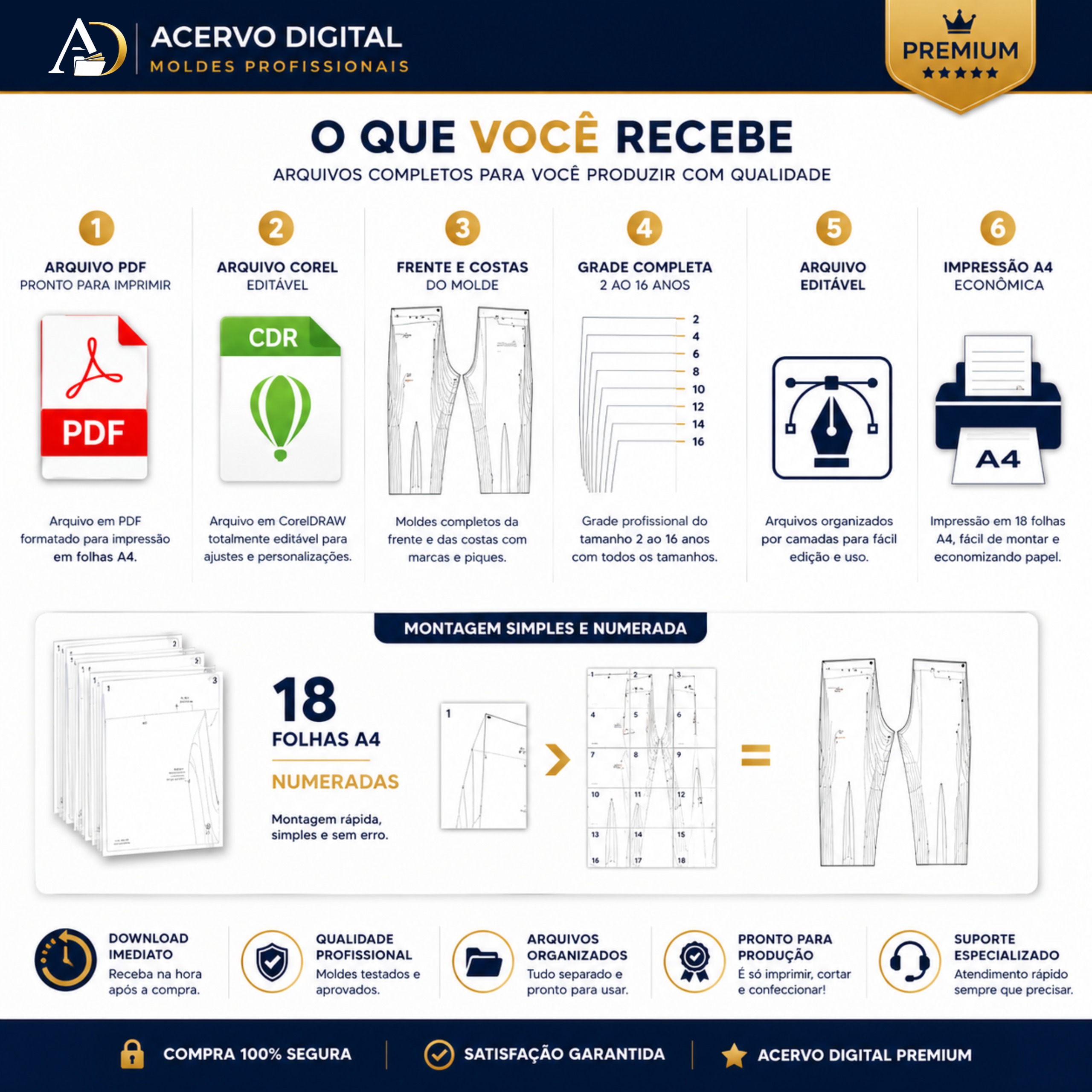 Molde Digital Calça Pijama Infantil Longa (2 ao 16 anos) | PDF + Corel + Referência - Imagem 2