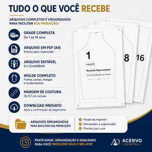 Molde Digital Macacão Pijama Infantil (1 ao 10 anos) | PDF + Corel + Referência