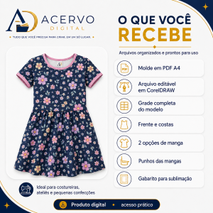 Molde Digital Vestido Baby Look Infantil – 2 ao 16 anos | PDF + Corel + Referência
