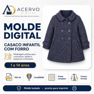 Molde Digital Casaco Infantil com Forro – 1 aos 14 anos | PDF + Corel + Referência