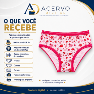 Molde Digital Calcinha Infantil – tamanhos 1 ao 10