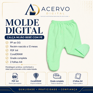Molde Digital Calça Mijão Bebê com Pé
