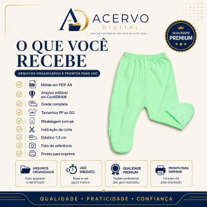Molde Digital Calça Mijão Bebê com Pé