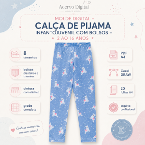 Molde Digital Calça de Pijama Infantojuvenil de Verão com Bolsos – 2 ao 16 anos