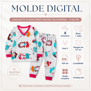 Molde Digital Conjunto Pijama Bebê Unissex de Inverno – P ao GG