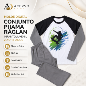 Molde Digital Conjunto Pijama Raglan Infantojuvenil – 2 ao 16 anos