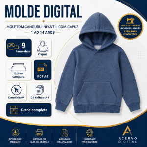 Molde Digital Moletom Canguru Infantil com Capuz – 1 ao 14 anos