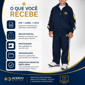 Molde Digital Uniforme Escolar Infantil Completo – Jaqueta + Calça – 4 ao 14 anos