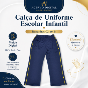 Molde Calça de Uniforme Escolar Infantil com Bolsos — Tamanhos 02 ao 14