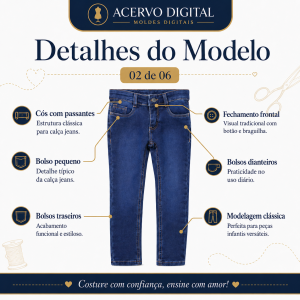 Molde Digital Calça Jeans Infantil com Bolsos — Tamanhos 1 ao 16