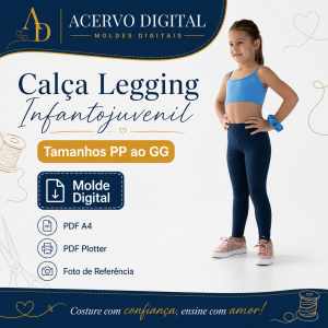 Molde Digital Calça Legging Infantojuvenil — Tamanhos PP ao GG