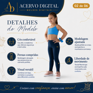 Molde Digital Calça Legging Infantojuvenil — Tamanhos PP ao GG
