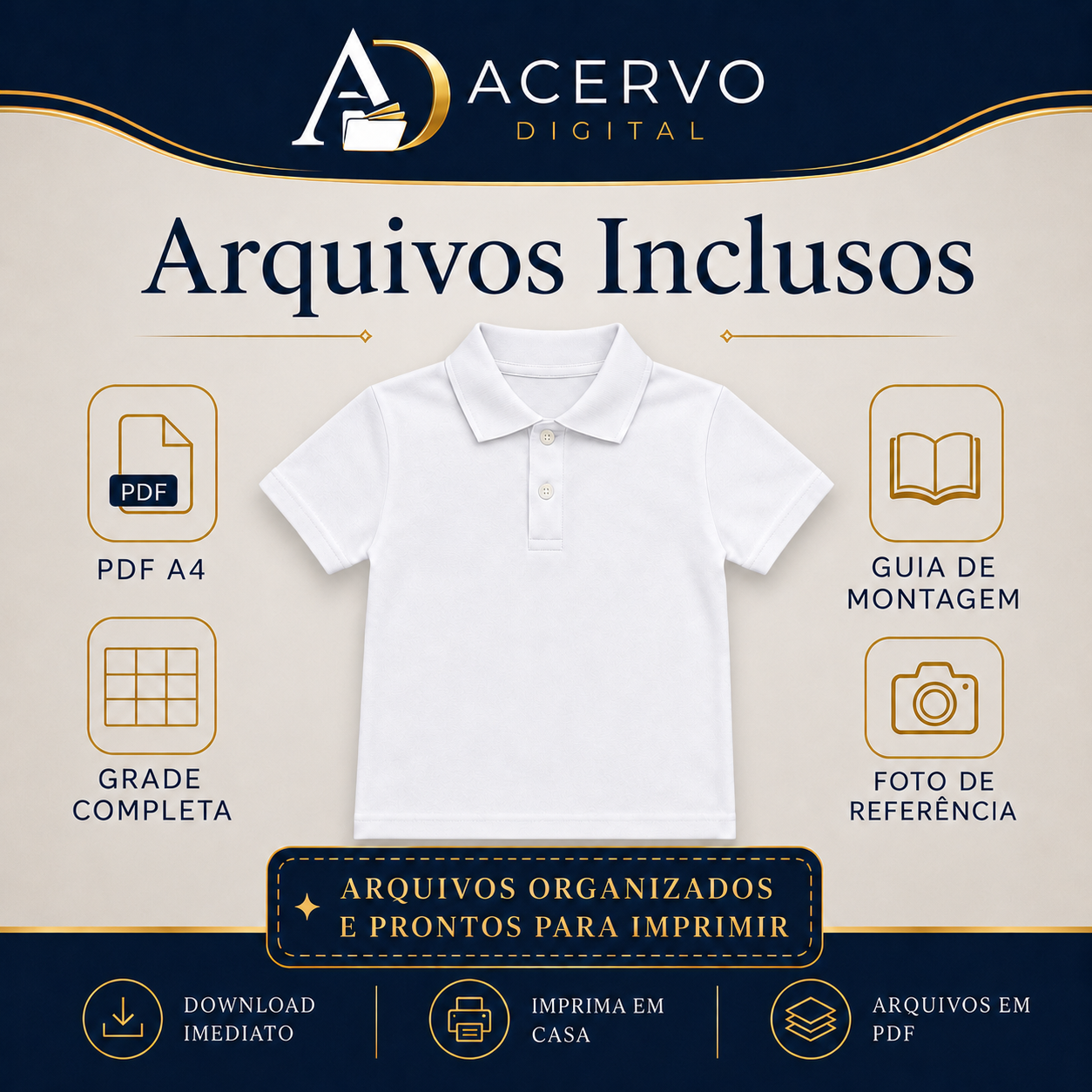 Molde Digital Camisa Polo Infantil Manga Curta com Guia de Montagem — Tamanhos 2 ao 14 - Imagem 4