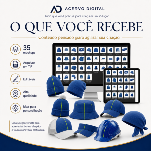 Kit com 35 Mockups de Bonés, Chapéus e Toucas — Arquivos Editáveis em TIF