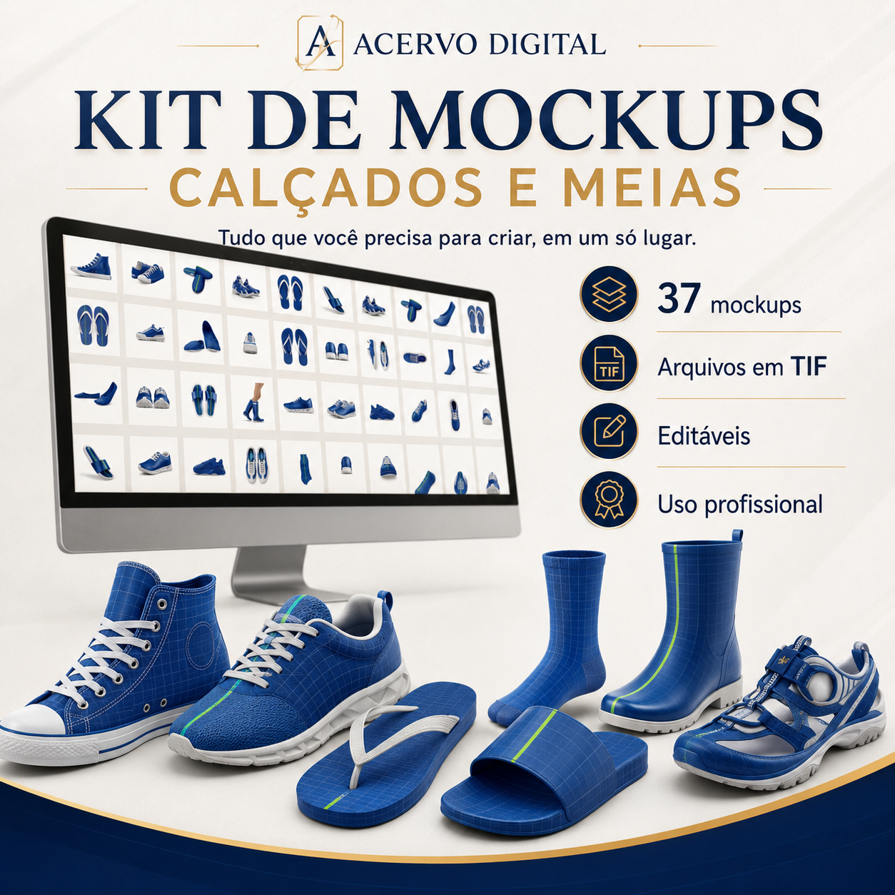 Kit com 37 Mockups de Calçados e Meias — Arquivos Editáveis em TIF