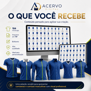 Kit com 184 Mockups de Camisetas e Camisas Masculinas — Arquivos Editáveis em TIF
