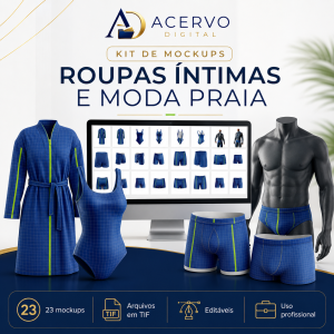 Kit com 23 Mockups de Roupas Íntimas e Moda Praia — Arquivos Editáveis em TIF