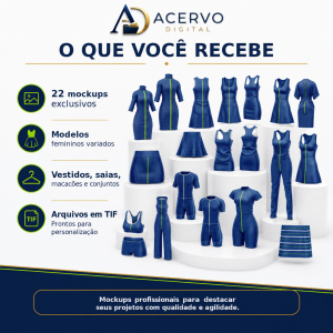 Kit com 22 Mockups de Vestidos, Saias e Macacões Femininos — Arquivos Editáveis em TIF