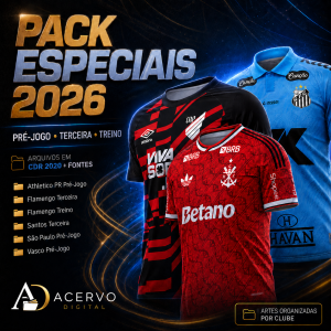 PACK Especiais Brasileirão 2026 — Artes de Pré-Jogo, Treino e Terceira Camisa | CDR, PDF, PNG e TTF