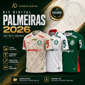 PACK Palmeiras 2026 — 3 Artes de Camisas + Fonte TTF | CDR, PDF e PNG