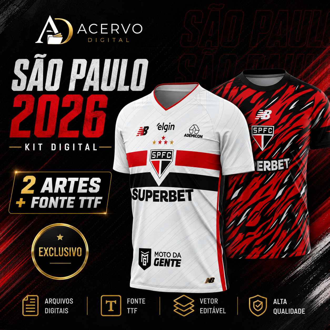 PACK São Paulo 2026 — 2 Artes de Camisas + Fonte TTF | CDR, PDF e PNG