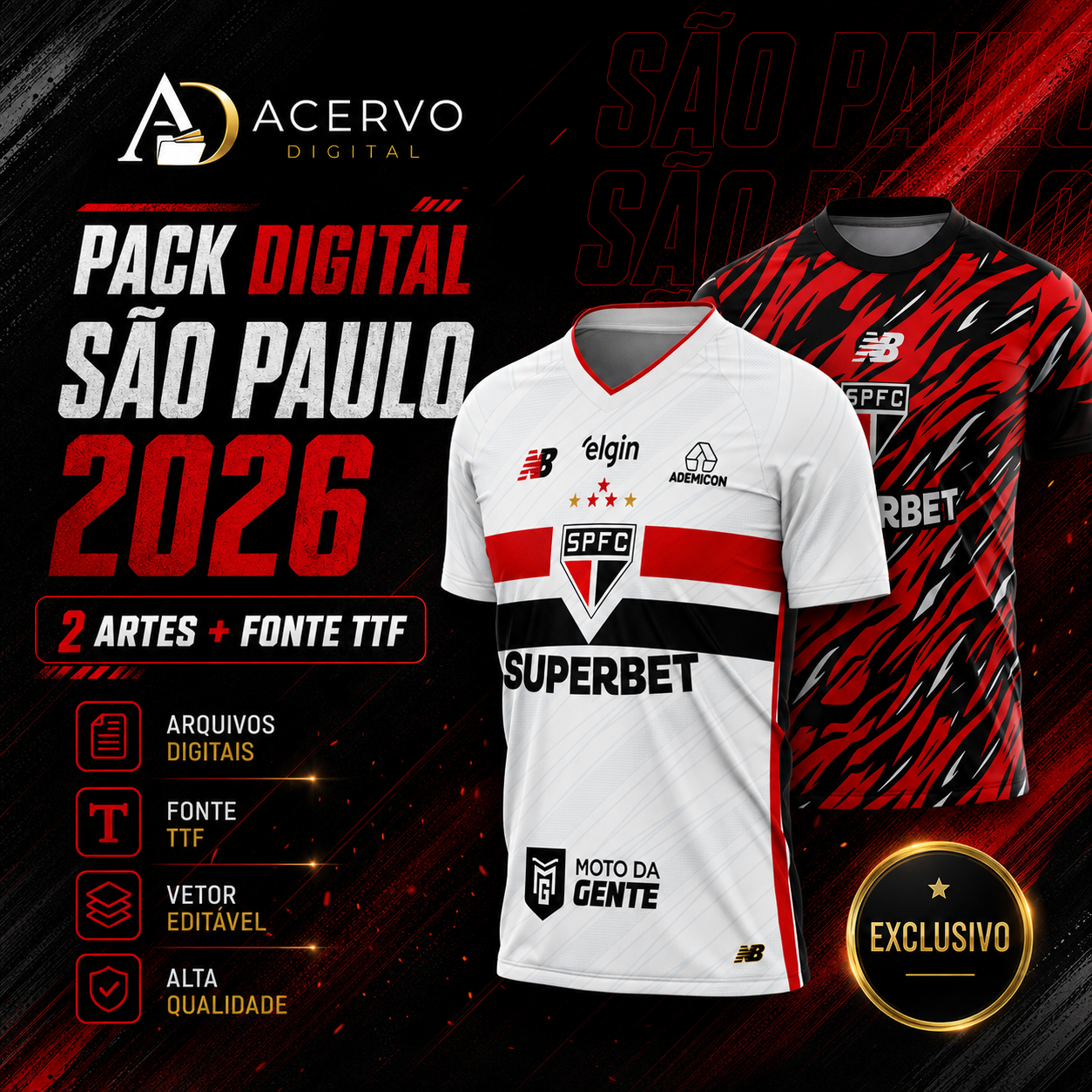PACK São Paulo 2026 — 2 Artes de Camisas + Fonte TTF | CDR, PDF e PNG - Imagem 2