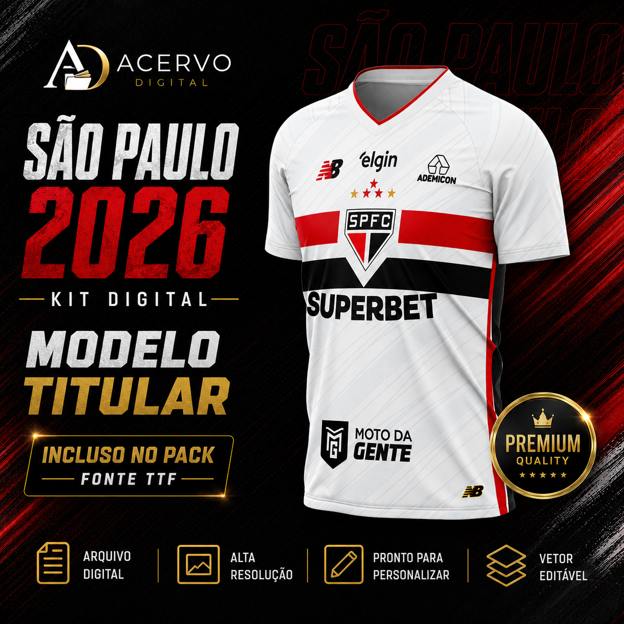 PACK São Paulo 2026 — 2 Artes de Camisas + Fonte TTF | CDR, PDF e PNG - Imagem 3