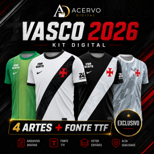 PACK Vasco da Gama 2026 — 4 Artes de Camisas + Fonte TTF | CDR, PDF e PNG