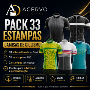 Pack 33 Artes para Camisas de Ciclismo – Corel + 31 Mockups PNG