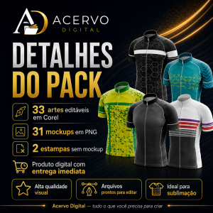 Pack 33 Artes para Camisas de Ciclismo – Corel + 31 Mockups PNG