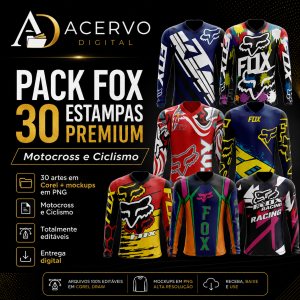 Pack 4 FOX - 30 Artes em Corel para Camisetas Motocross e Ciclismo + 30 Mockups PNG