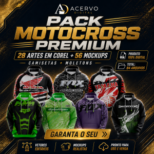 Pack 6 FOX - 28 Artes Motocross / Off-Road em Corel + 28 Mockups de Camisetas + 28 Mockups de Moletons